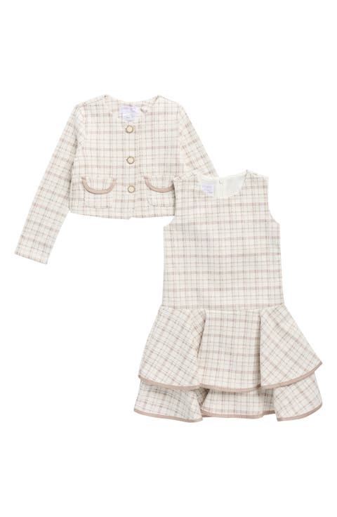 Kids' Plaid Sleeveless Dress & Cardigan Set
