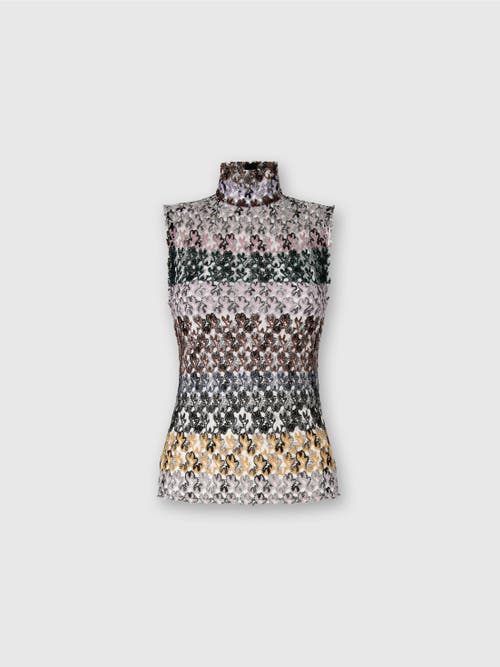 Missoni Mock-neck Stripe Embroidered Sleeveless Top In Multi
