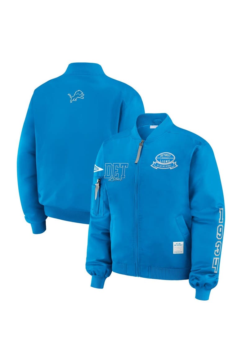 Women's WEAR by Erin Andrews Blue Detroit Lions Patch Full-Zip Bomber Jacket, Main, color, Blue