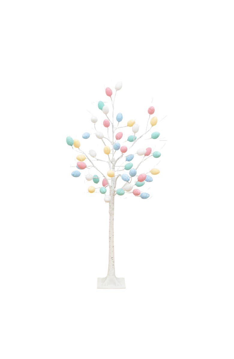 NEARLY NATURAL 4-ft Pre-Lit Artificial Easter Twig Tree with 48 Egg Shaped LED Ornaments, Main, color, White