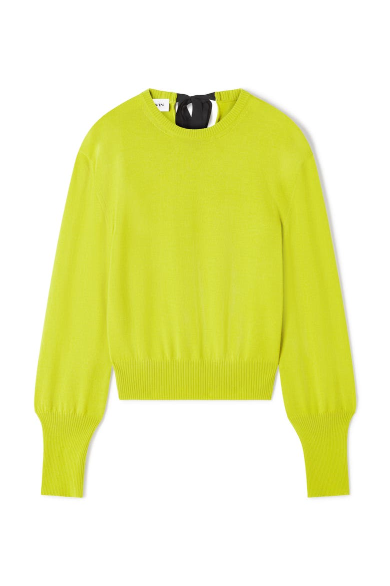 Green Wool Sweater With Grosgrain Detail, Alternate, color, Absinth Green