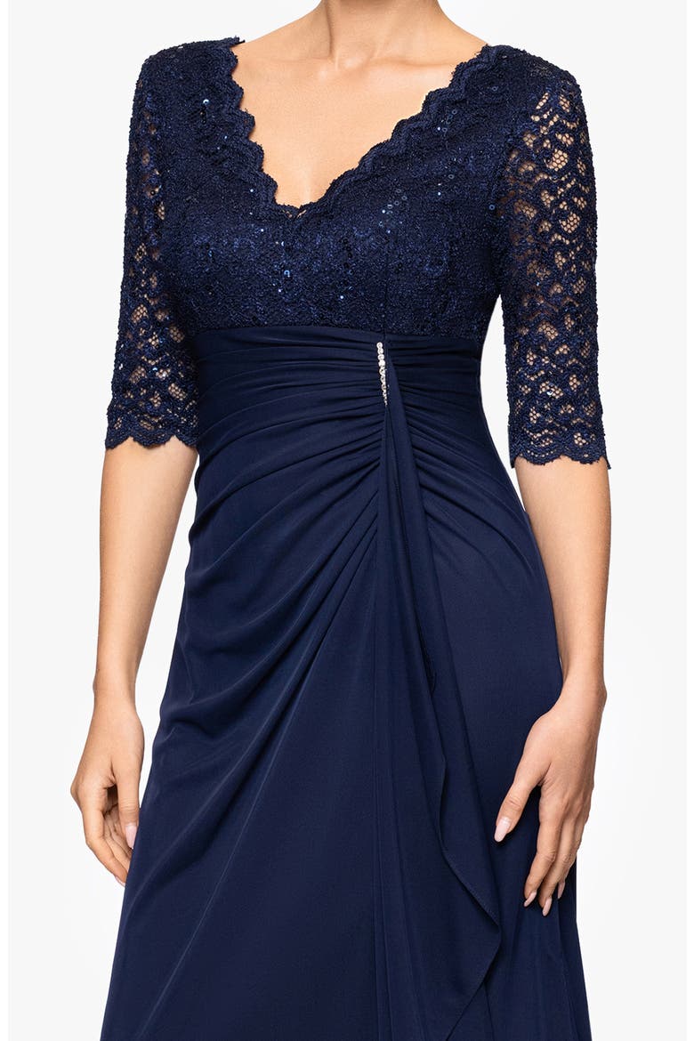 Mixed Media Rhinestone Accent Gown, Alternate, color, NAVY