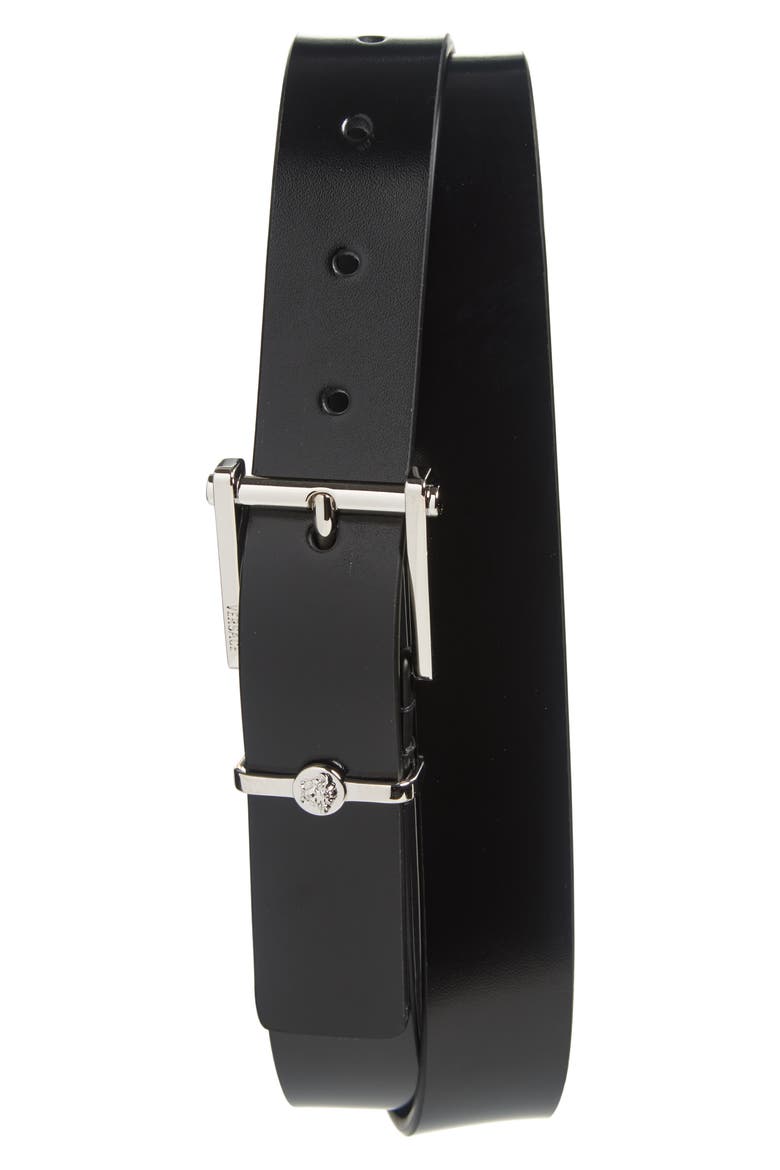 Column Leather Belt, Main, color, 1B00P-BLACK-PALLADIUM