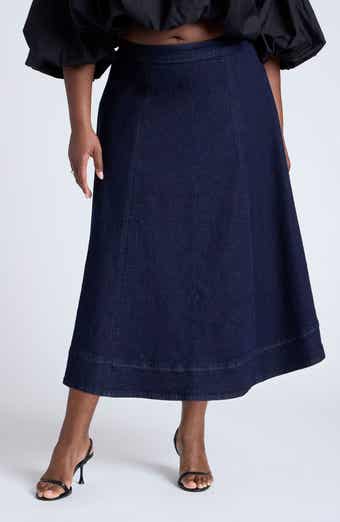A-Line Denim Midi Skirt