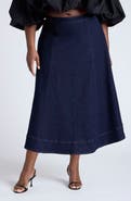 ELOQUII A-Line Denim Midi Skirt