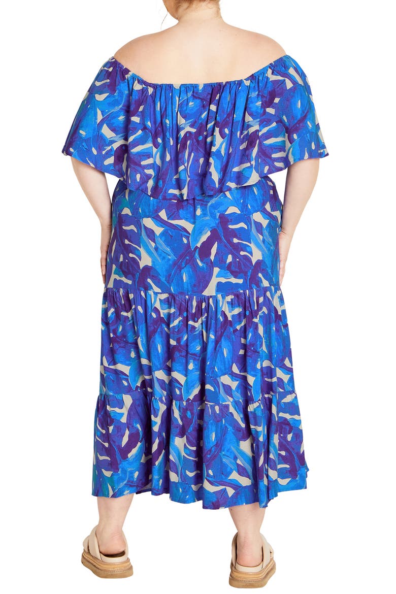 Boardwalk Off the Shoulder Midi Dress, Alternate, color, MARINE PALM