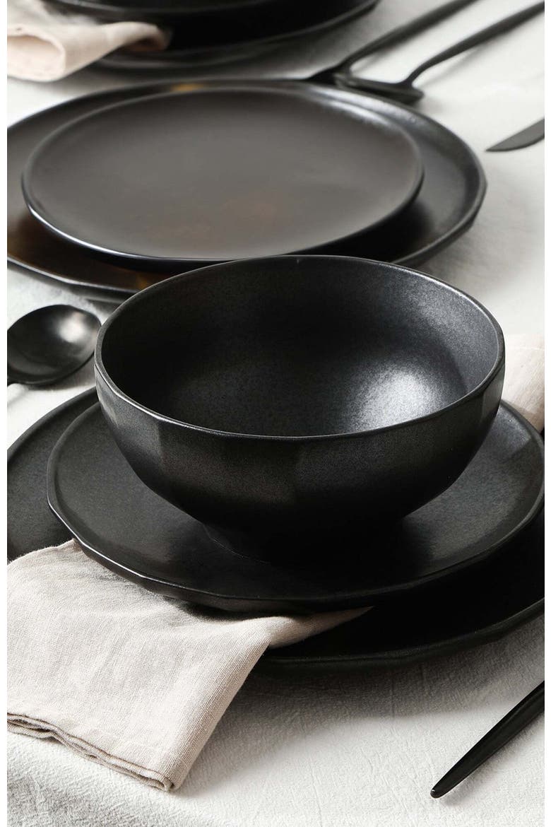Rio Stoneware 12-Piece Dinnerware Set, Alternate, color, Black