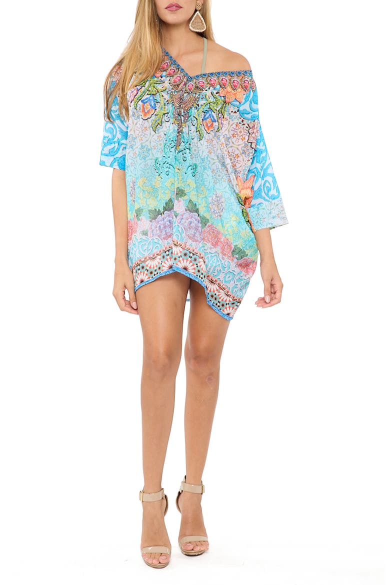 Crystal Embellished Blue Short Kaftan, Main, color, BLUE