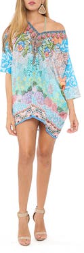 RANEES Crystal Embellished Blue Short Kaftan