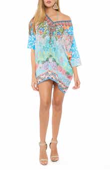 RANEES Crystal Embellished Blue Short Kaftan