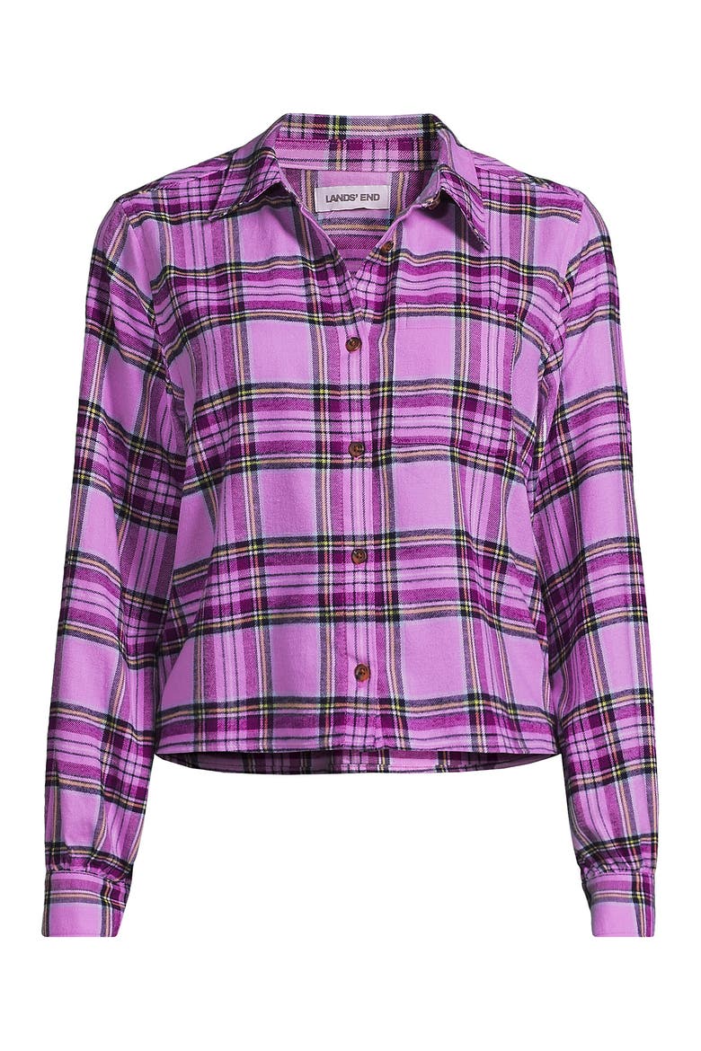 Cropped Flannel Shirt, Alternate, color, Aster Pink/Fuchsia Plum Plaid