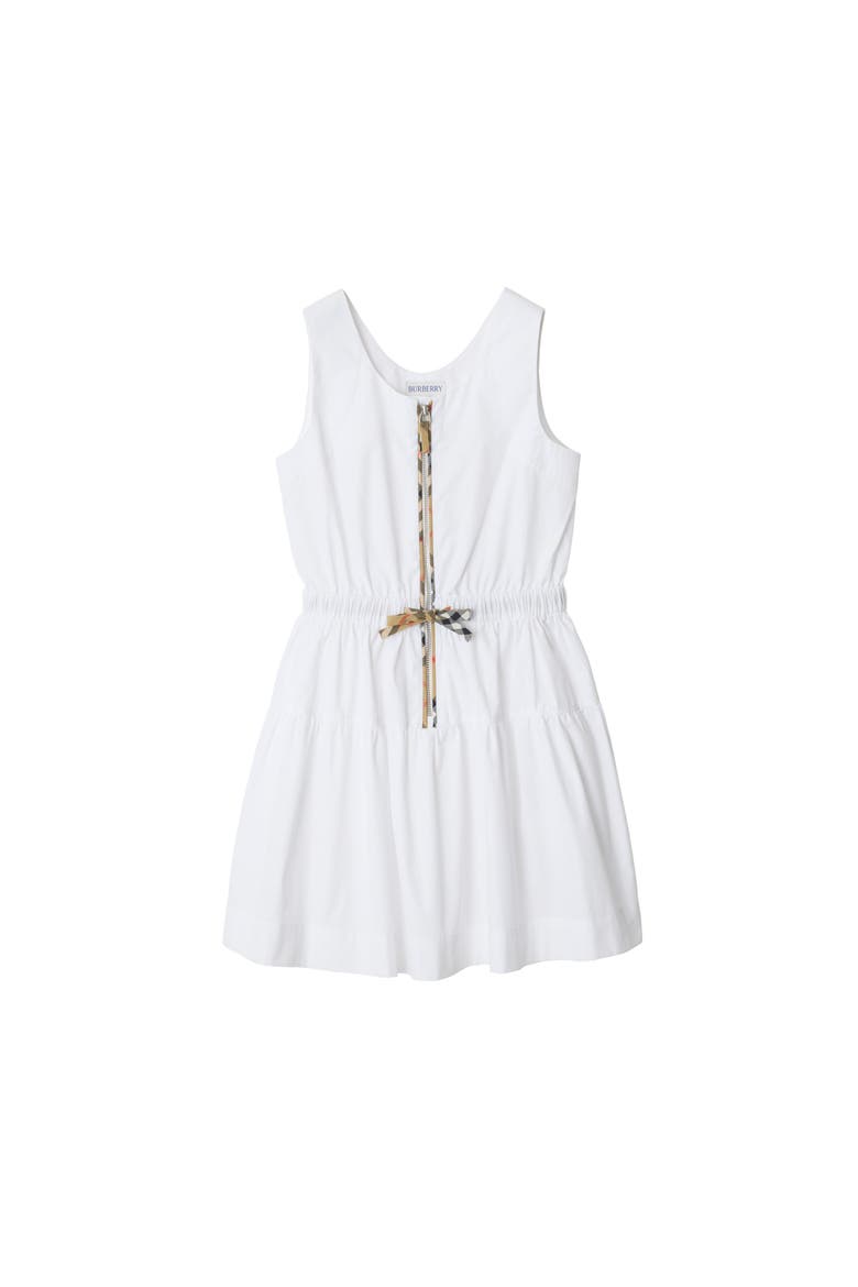 Check Trim Cotton Dress, Main, color, White