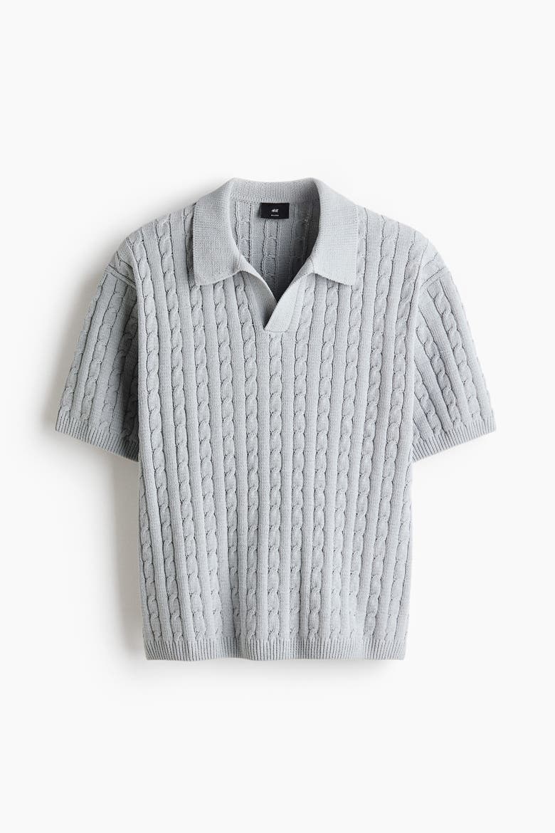 Relaxed-fit Cable-knit Polo Shirt, Alternate, color, Dusty gray