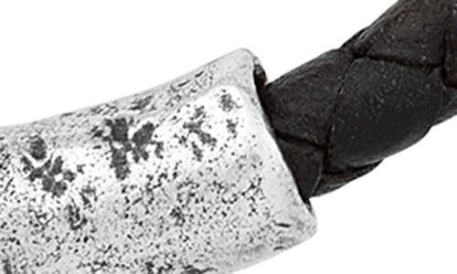John Varvatos Artisan Id Bar Woven Leather Bracelet In Silver