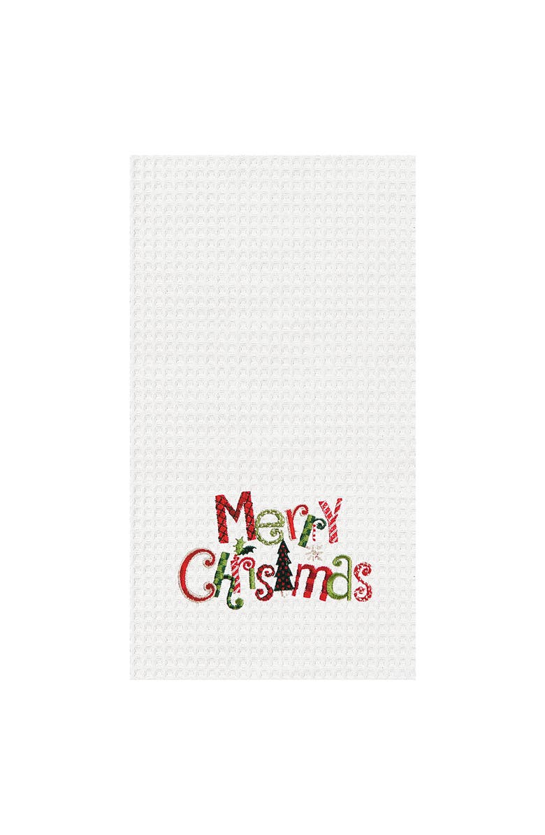 C&F Home "Merry Christmas" Cotton Waffle Weave Kitchen Dishtowel, Main, color, White