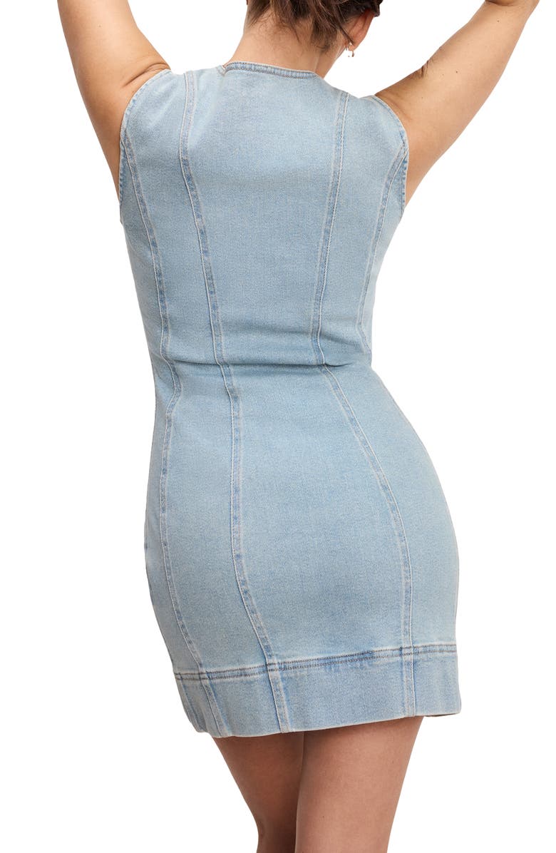 Good American Button-Up Power Stretch Denim Minidress, Alternate, color, Indigo910