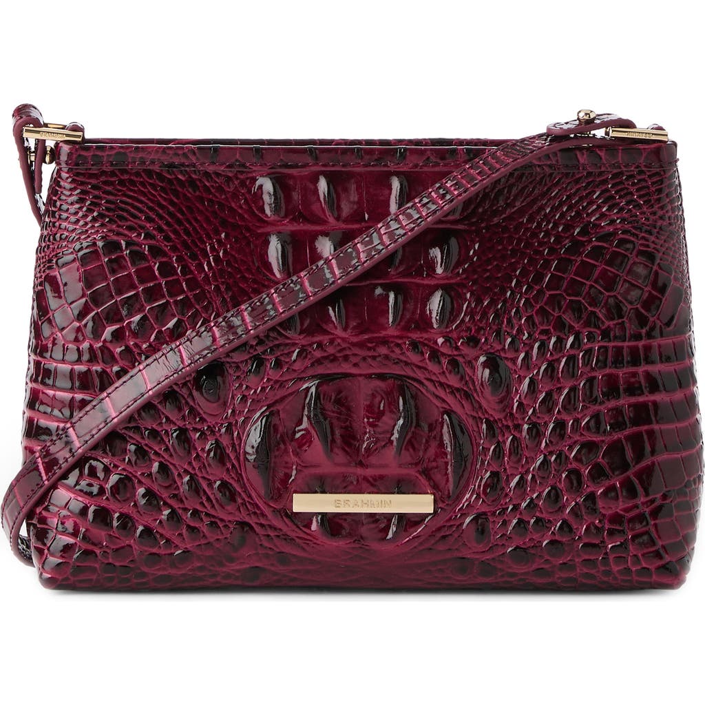 Brahmin Lorelei Croc Embossed Leather Shoulder Bag In Burgundy
