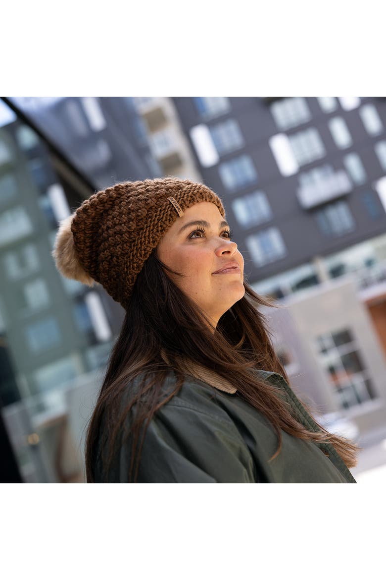 Snowfall Pom Slouch Beanie, Alternate, color, Camel