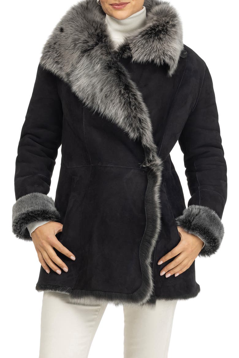 Merino Genuine Shearling Short Jacket, Main, color, BLACK BRISA
