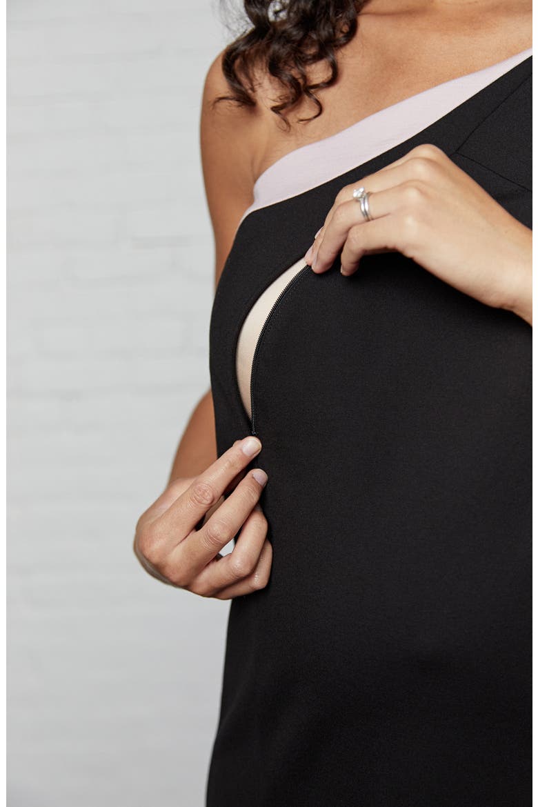 Karolina One-Shoulder Maternity/Nursing Dress, Alternate, color, BLACK
