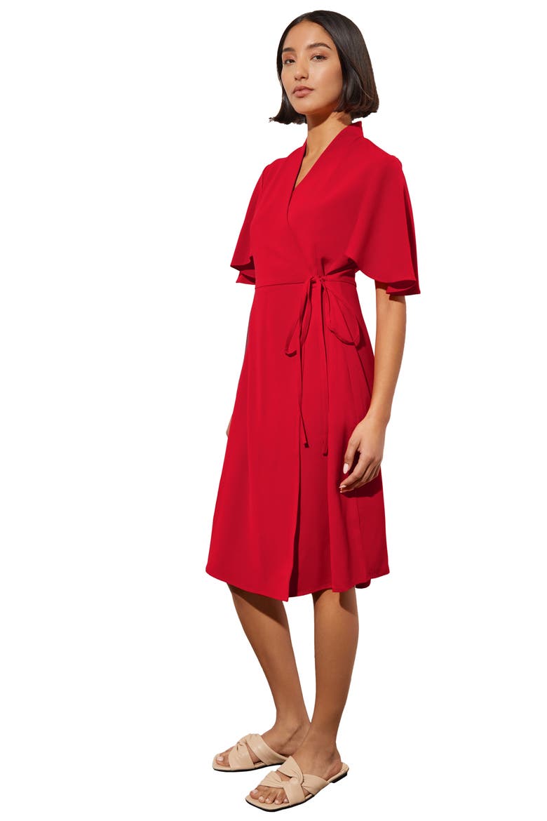 Butterfly Sleeve Crêpe de Chine Wrap Dress, Alternate, color, POPPY RED