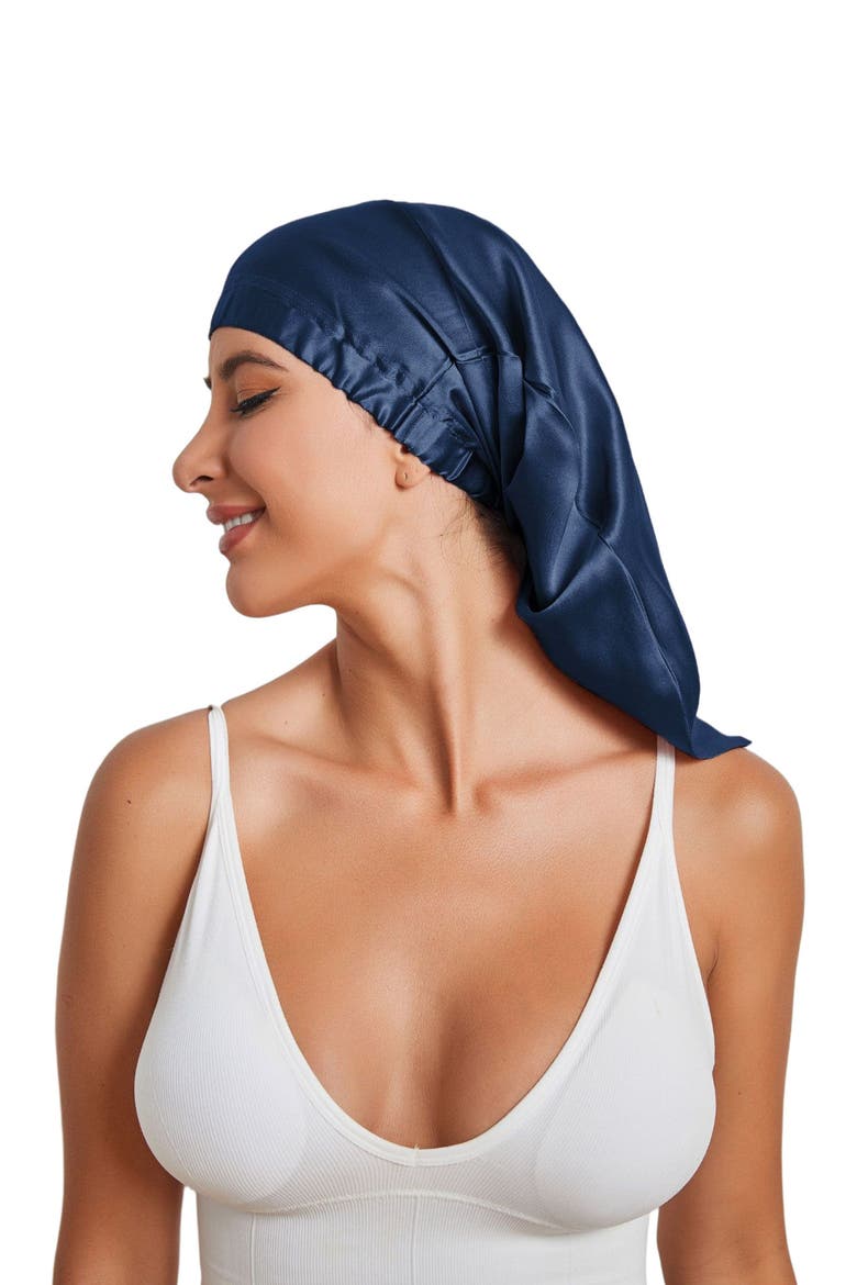 Pure Silk Elasticated Bonnet, Alternate, color, DarkBlue
