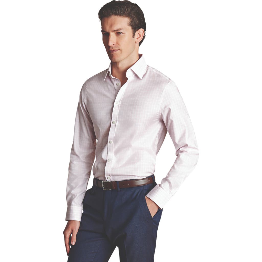 Charles Tyrwhitt Triple Check Non-Iron Twill Slim Fit Shirt Single Cuff in Pink