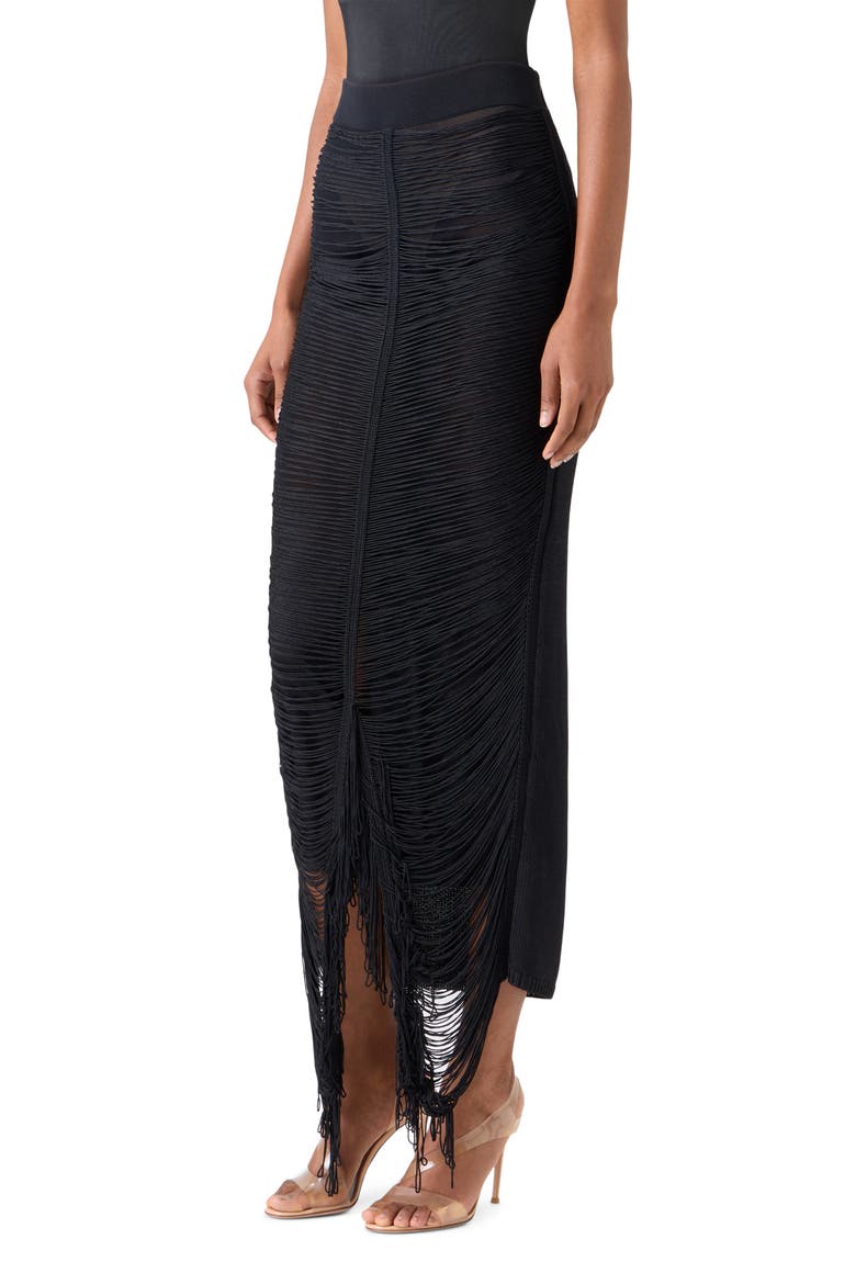 Fringed Silk Knit Skirt, Alternate, color, BLACK