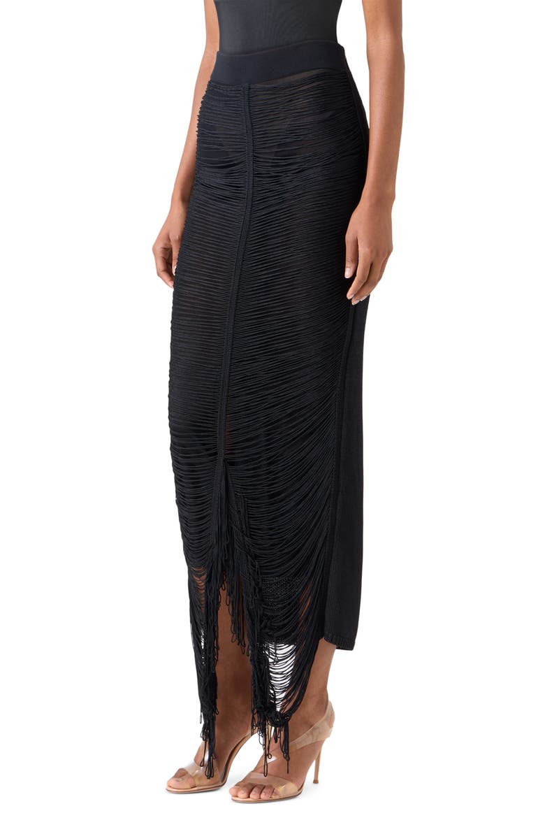 Akris Fringed Silk Knit Skirt, Alternate, color, Black