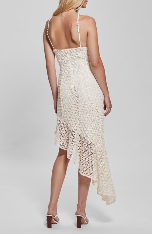 Guess Claudia Floral Stitch Asymmetric Maxi Dress In Dove White