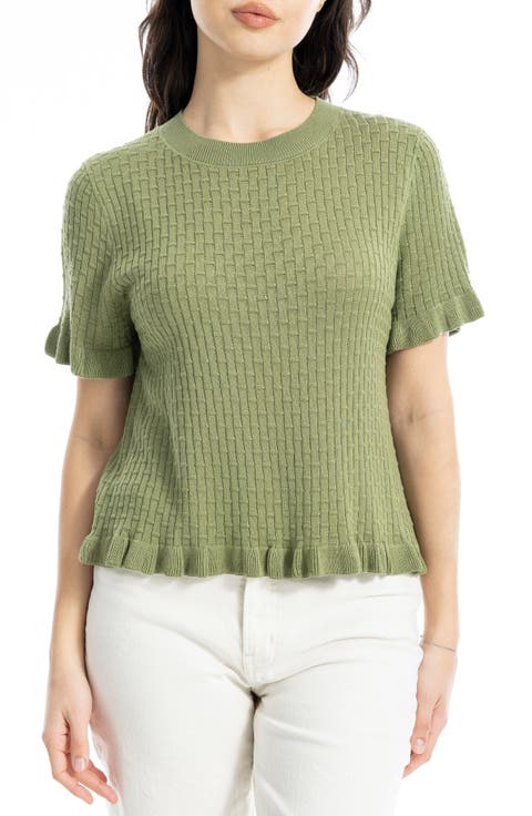 Ruffle Trim Short Sleeve Sweater