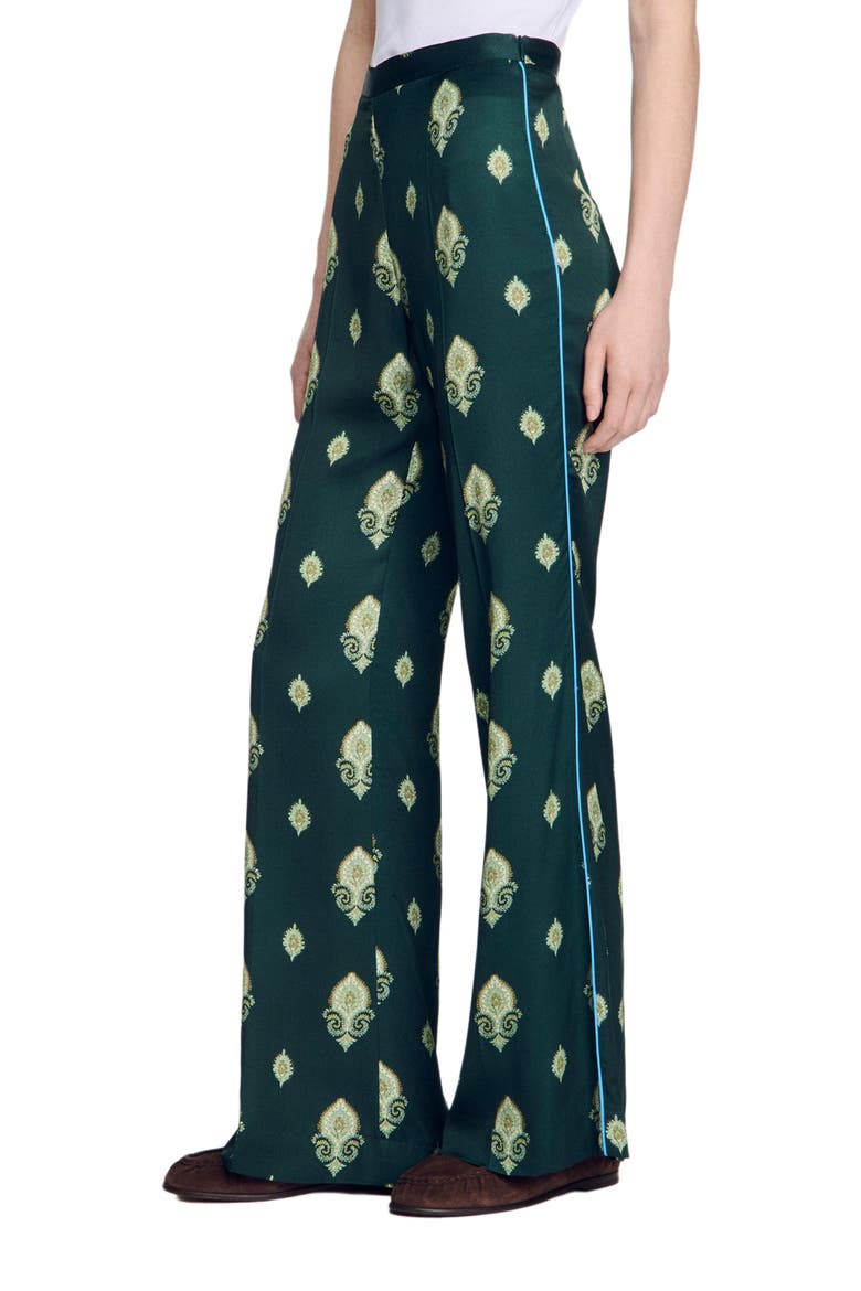 Paisley-print floaty trousers, Alternate, color, Green