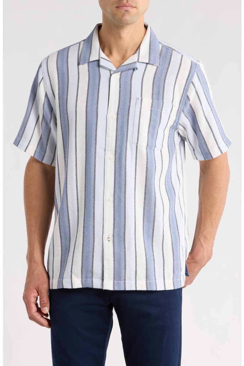 Santorini Stripe Cotton Blend Button-Up Shirt, Main, color, TIDAL TEMPEST