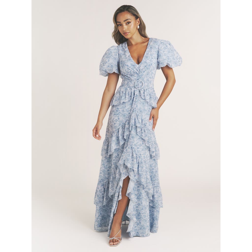 Six Stories Freya Floral Belted Ruffle Maxi Dress In Multi