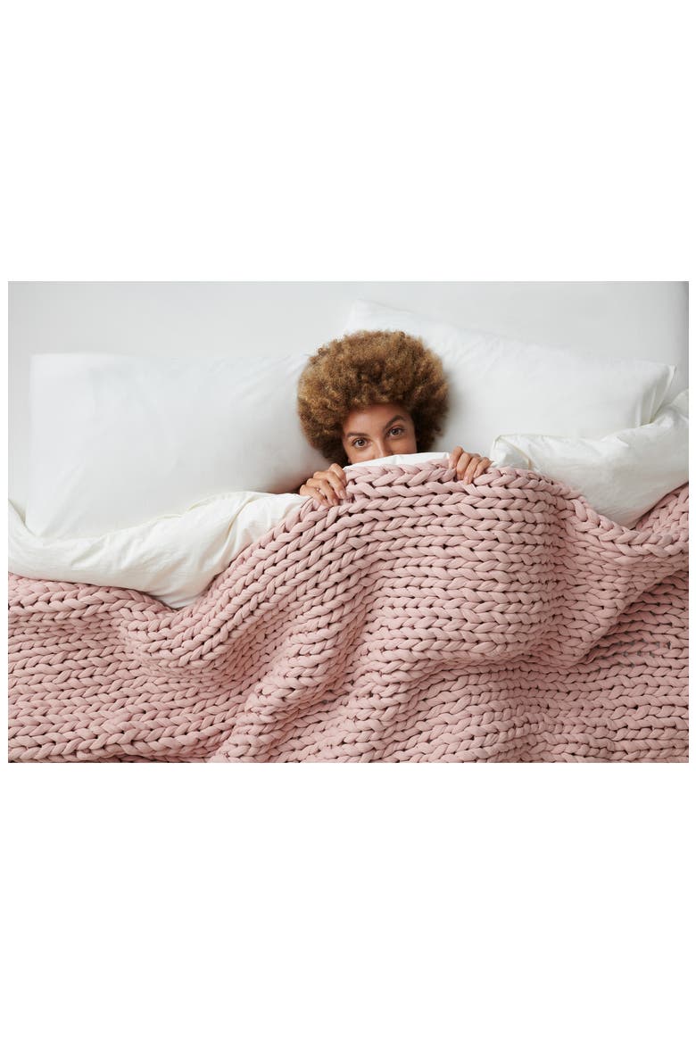 Organic Cotton Weighted Knit Blanket, Alternate, color, EVENING ROSE