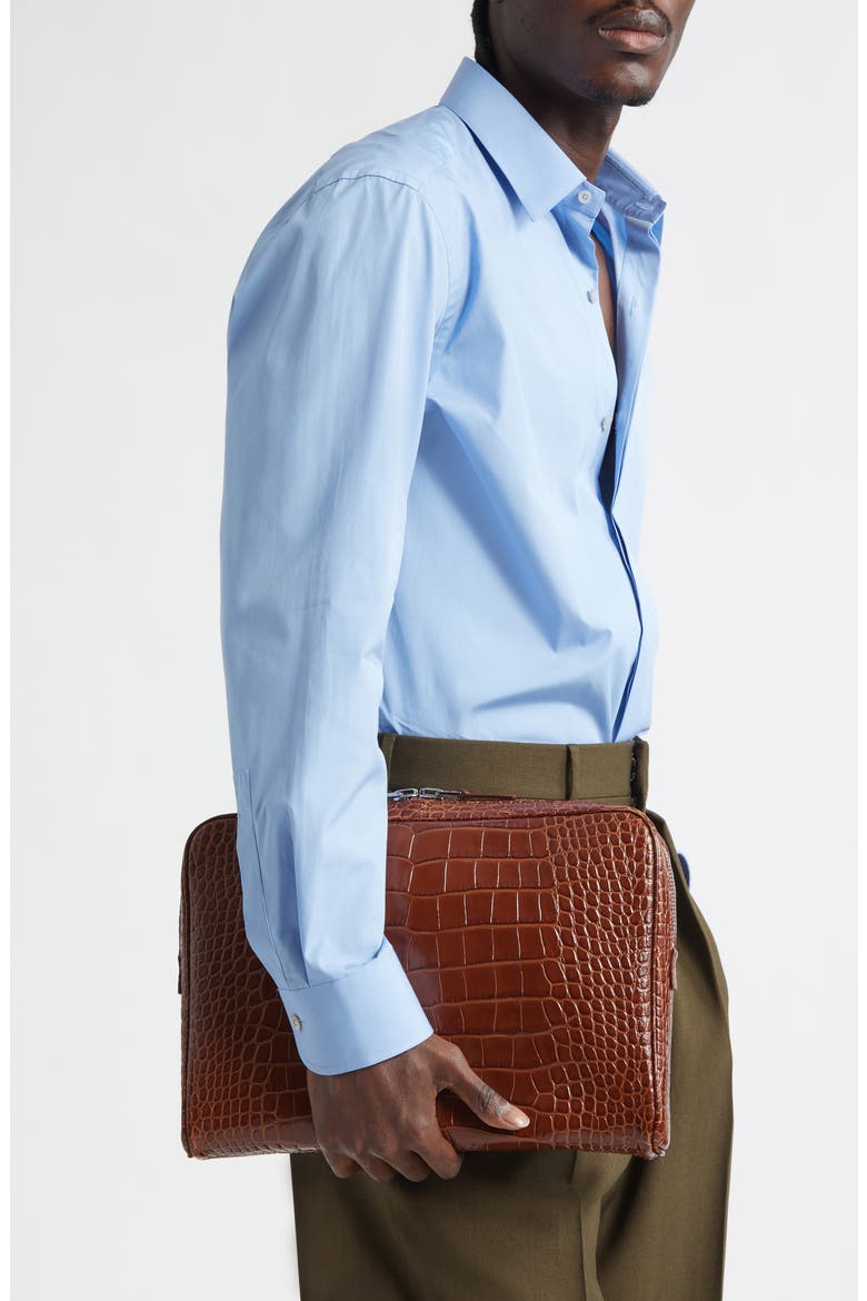 Croc Embossed Leather Laptop Case, Alternate, color, CARAMEL