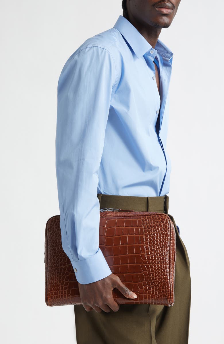 TOM FORD Croc Embossed Leather Laptop Case, Alternate, color, Caramel