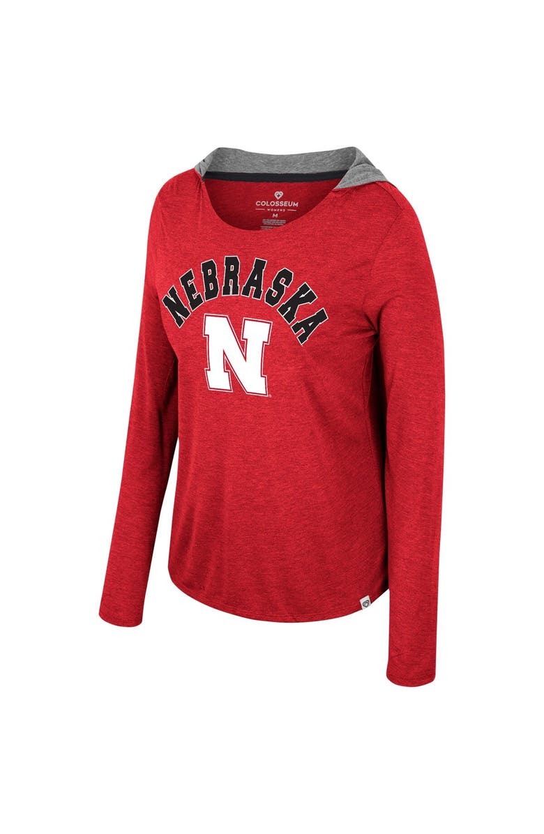 COLOSSEUM Women's Colosseum Scarlet Nebraska Huskers Distressed Heather Long Sleeve Hoodie T-Shirt, Alternate, color,
