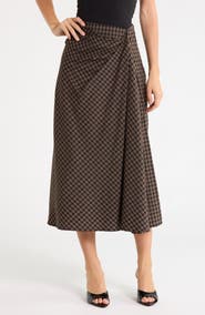 JASON WU Plaid Draped Cotton Midi Skirt
