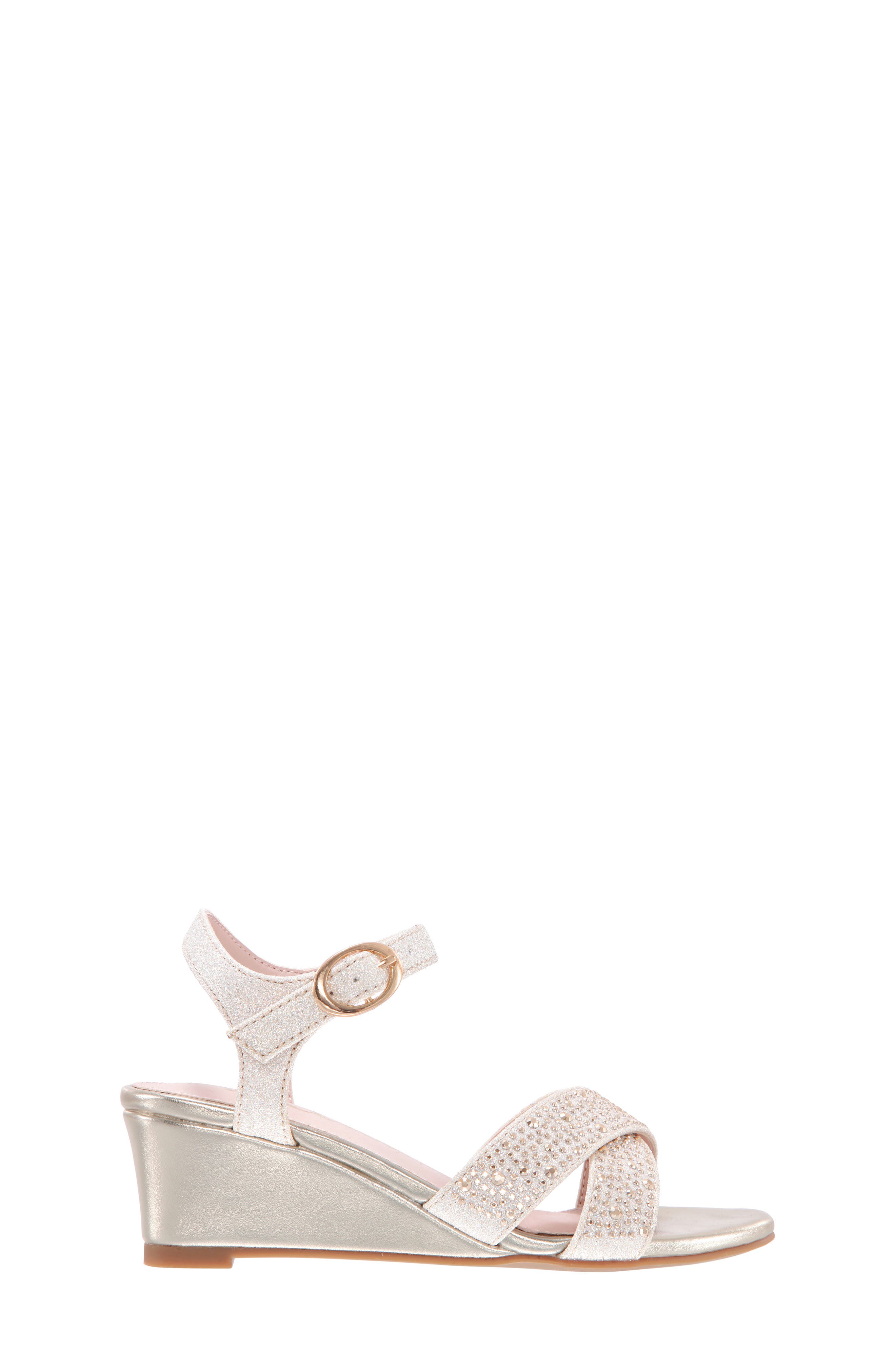 Skarlet Glitter Wedge Sandal, Alternate, color, PLATINO METALLIC