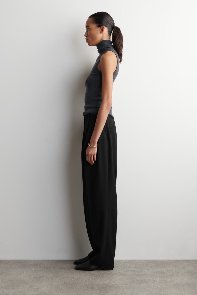 Pleated Wool-blend Tapered Trousers, Alternate, color, BLACK