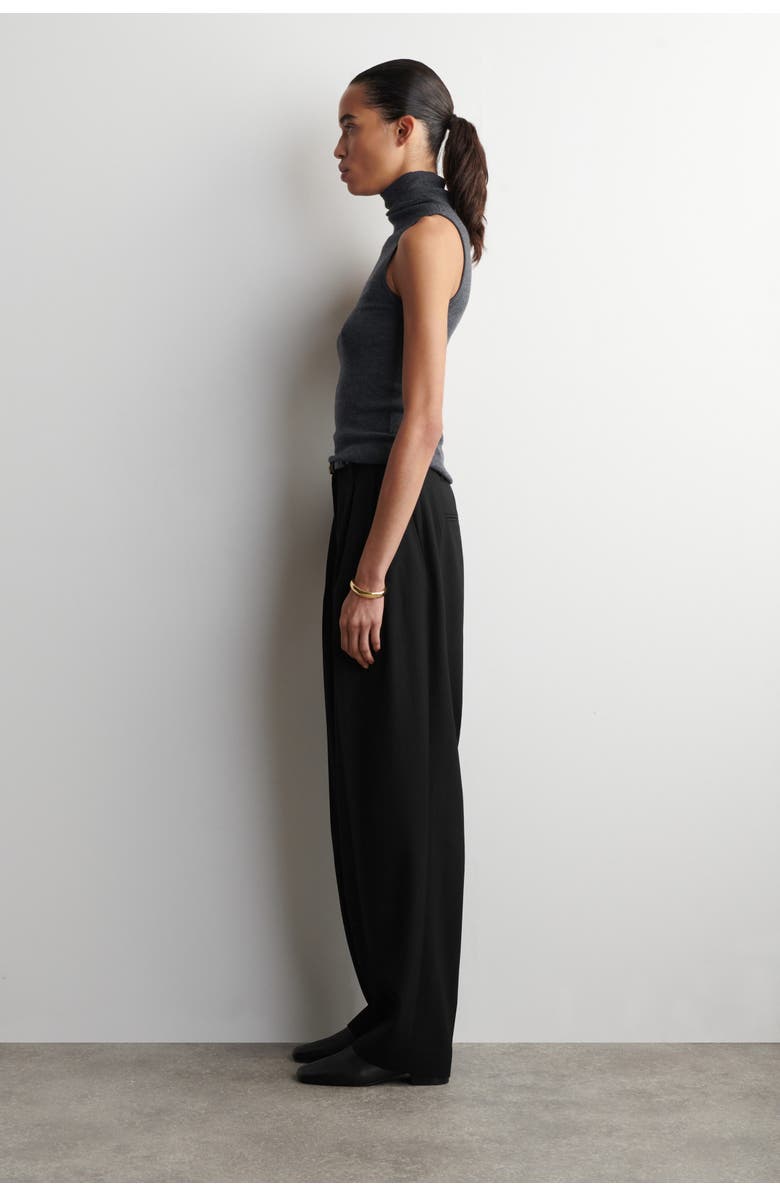 COS Pleated Wool-blend Tapered Trousers, Alternate, color, Black