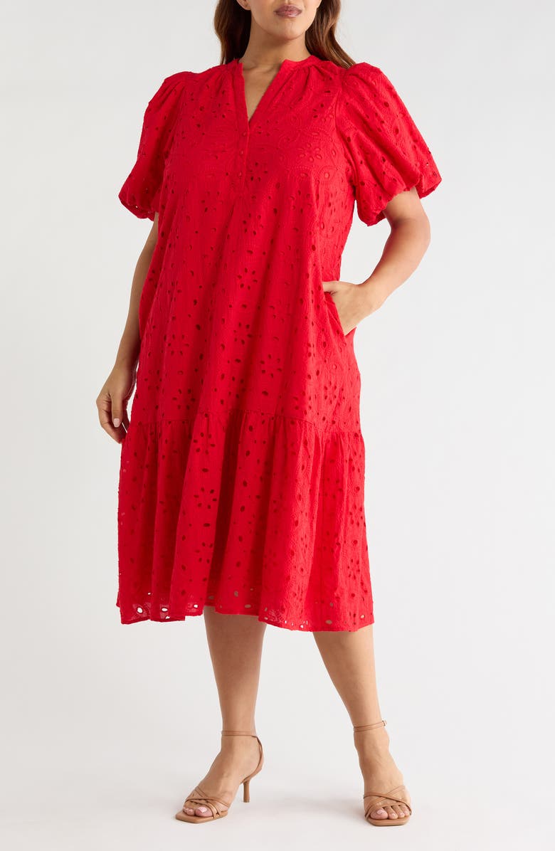 SUGARLIPS Embroidered Cotton Eyelet Dress, Main, color, Red