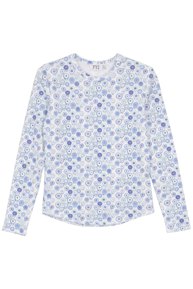 Girls Long Sleeve Top with Circle Flower Print, Main, color, Blue