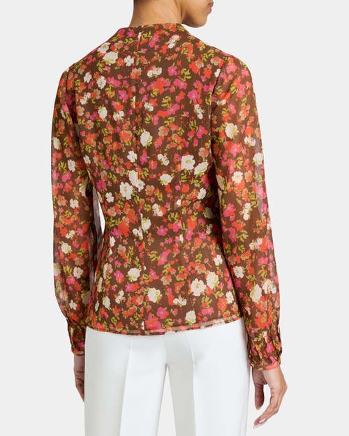 Santorelli Winnie Long Sleeve Buttoned Blouse In Floral Crinkle Georgette In Multi