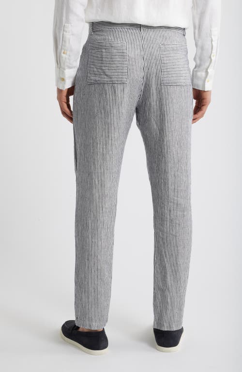 Alex Crane Cham Linen Straight Leg Pants In Lines