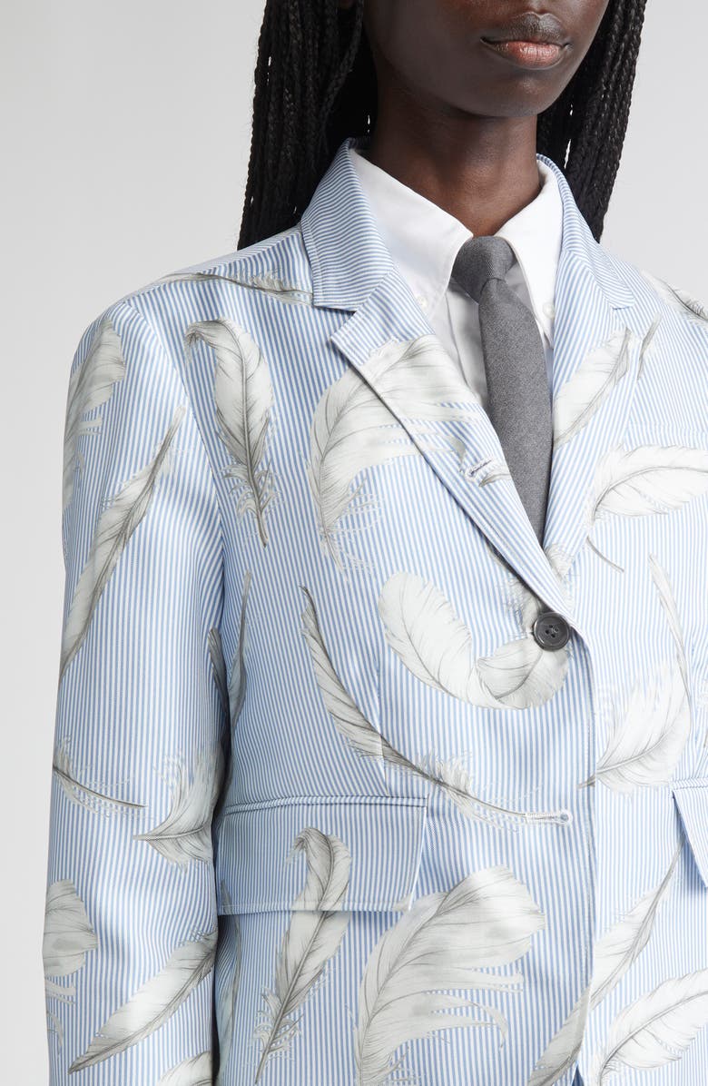 Thom Browne Feather Print Stripe Silk Blazer, Alternate, color, Light Blue