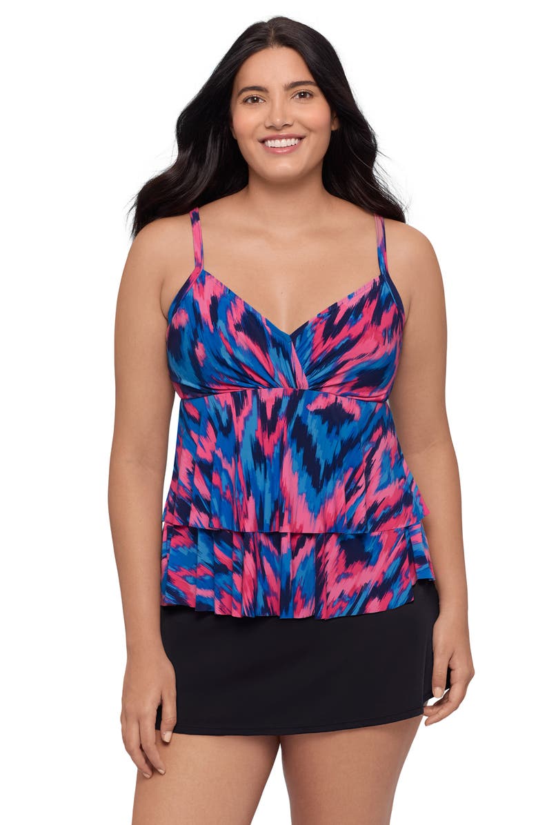 Trimshaper Leona V-Neckline Tankini Swim Top, Main, color, Nairobi Nights