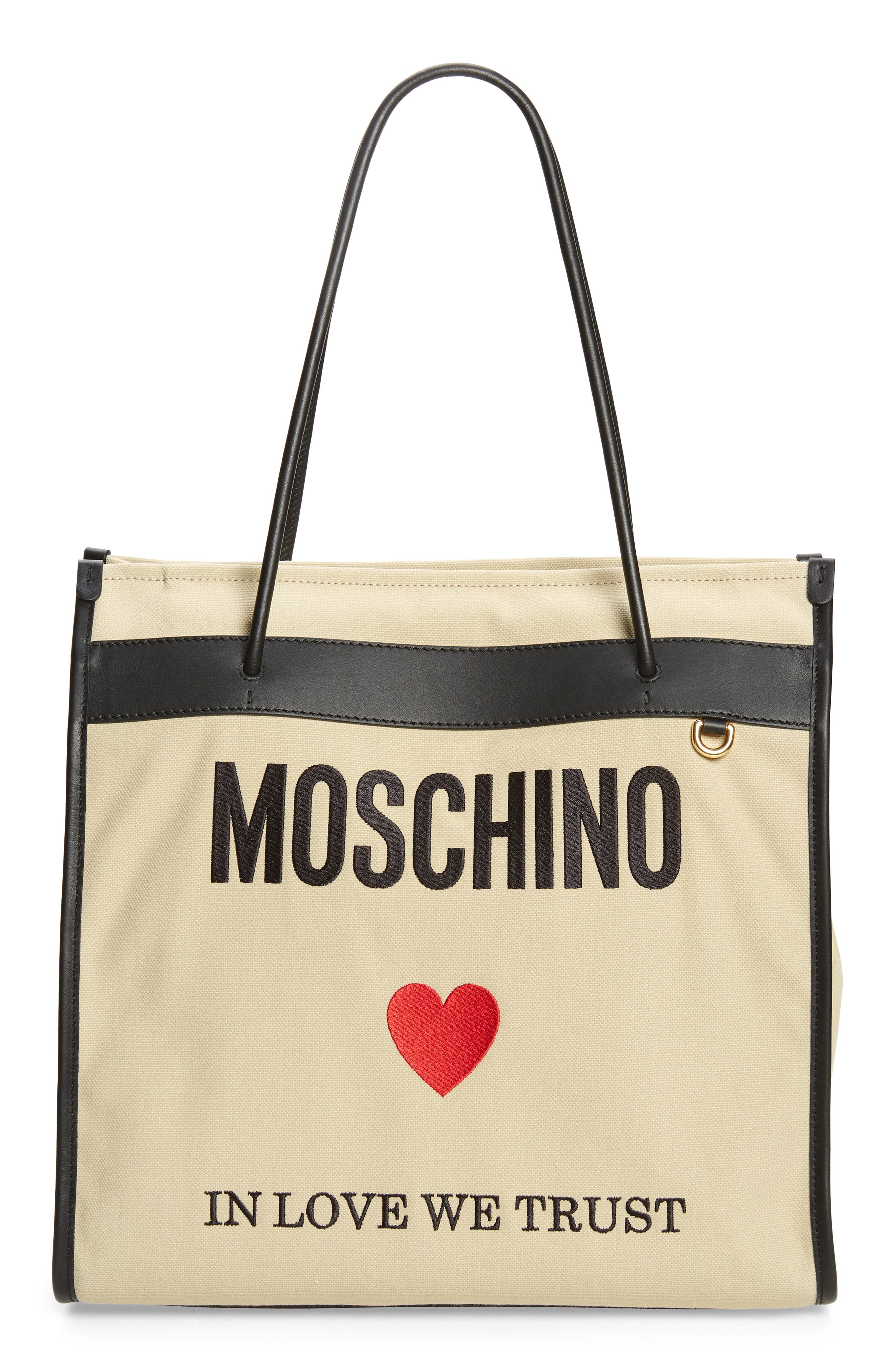 Moschino In Love We Trust Canvas Tote Bag, Main, color, 