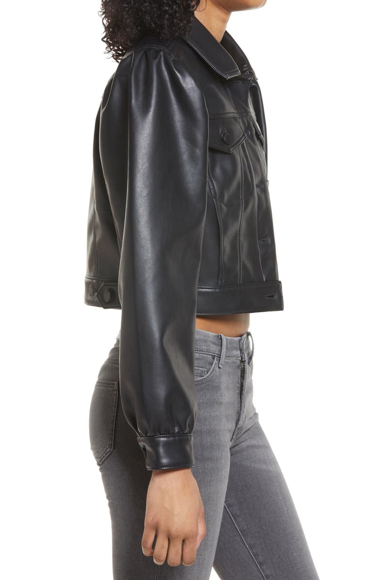 BLANKNYC Puff Sleeve Faux Leather Crop Jacket, Alternate, color,